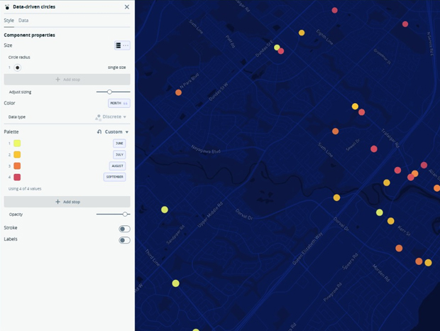 Oakville Bicycle Theft [Data-driven Circles]