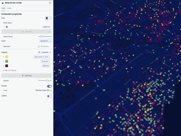 Oakville Coyote Data [Data-driven Circles]